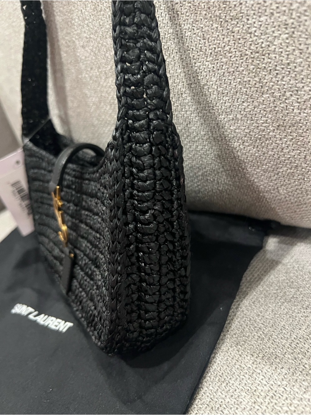 NEW SAINT LAURENT Women's Le 5 À 7 Leather - Black Trimmed Raffia Mini Hobo Bag - Picture 4 of 14